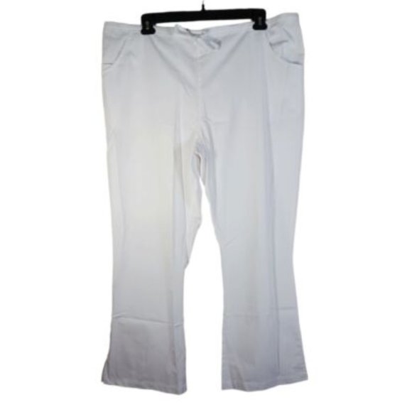 MAEVN White 9026 Scrub Pants Drawstring Back Elastic Flare Leg Size 3XL Waist 44 - Picture 1 of 9